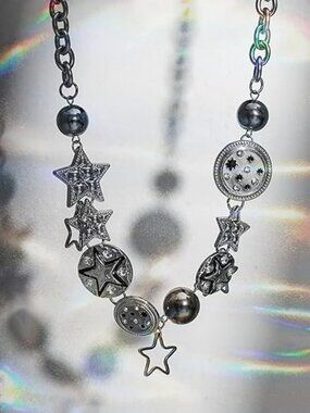 Silver Star Chunky Choker Necklace Punk Y2K Rave Outfit Jewelry